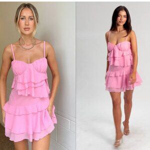 Beginning Boutique Kamala Pink Ruffle Mini Dress